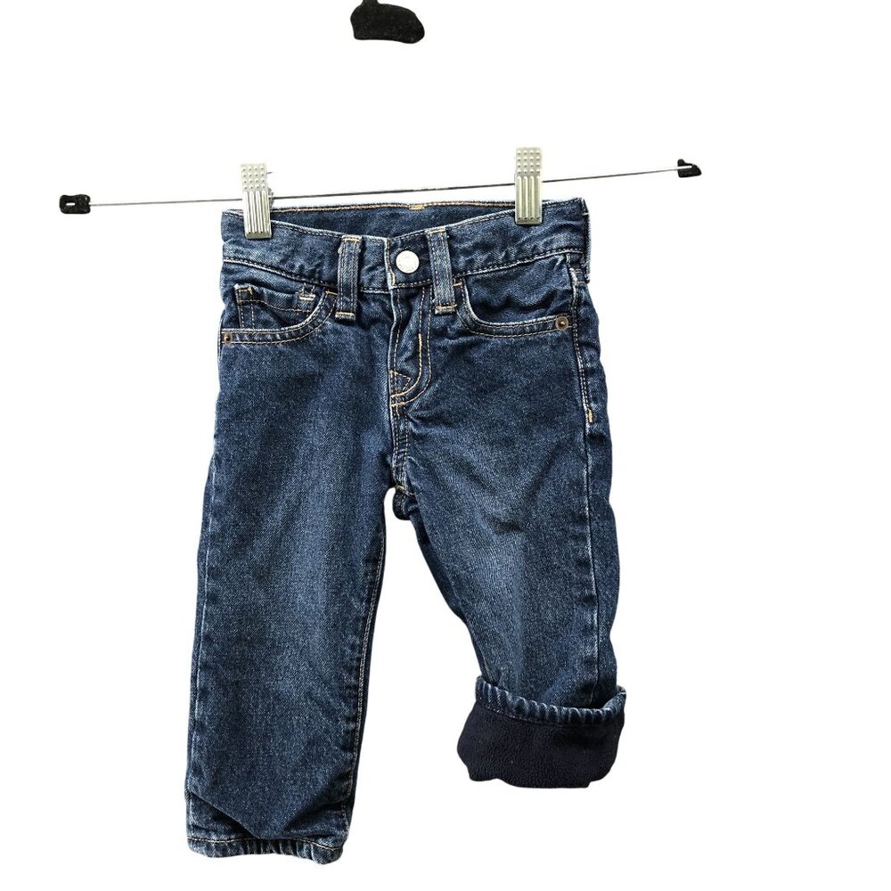 Gap Baby 12-18M Fleece Lined Jeans Blue Dark Wash Winter Insulated‎